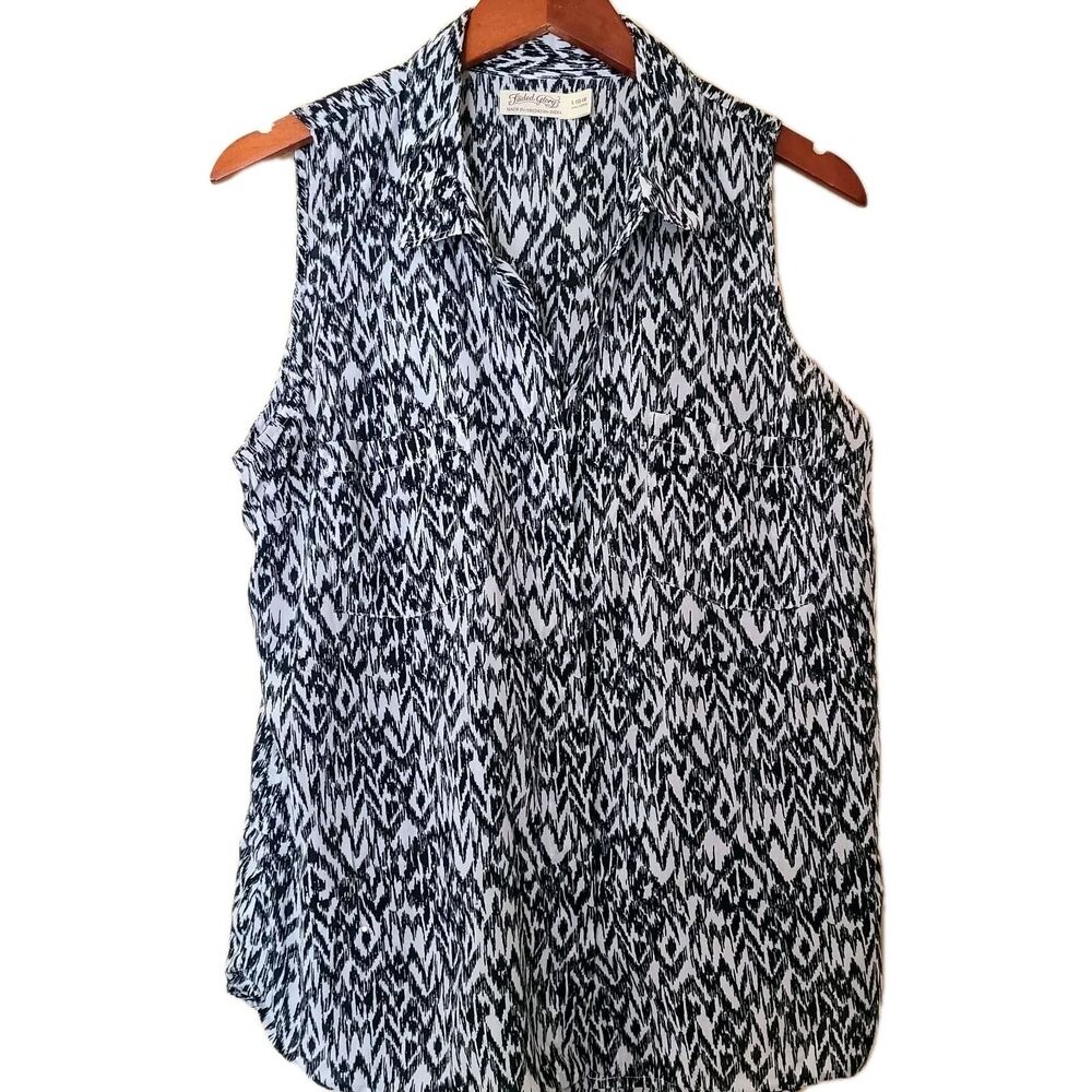 Faded Glory top Blouse Sleeveless Button Cotton Shirt L